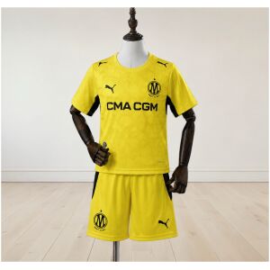 Kids Olympique Marseille Yellow Goalkeeper Kit 2026/27 front view with yellow shorts
