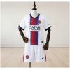 Kids Paris Saint-Germain Away Kit 2026/27 front view with jersey and white shorts
