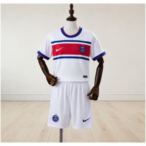 Kids Paris Saint-Germain White Pre-Match Kit 2026/27 front view with two gold stars