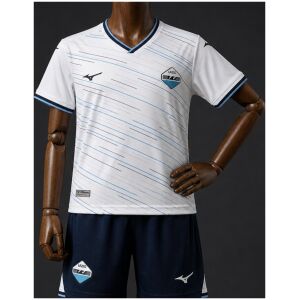 Kids Lazio away jersey 2026/27 front view in white with diagonal pinstripes