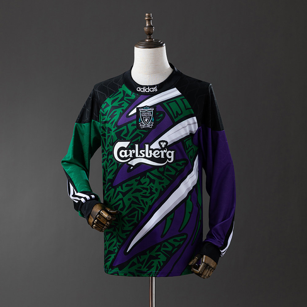 Mens Liverpool Retro Long Sleeve Goalkeeper Jersey 1995/96 Mens Liverpool Retro Long Sleeve Goalkeeper Jersey 1995/96 front view on mannequin