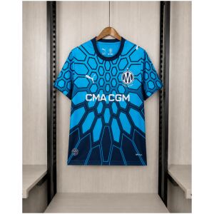 Mens Olympique Marseille Blue Goalkeeper Jersey 2026/27 front view with hexagonal print