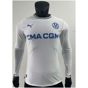 Mens Olympique Marseille Home Long Sleeve Jersey 2026/27 front view with striped blue cuffs