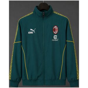 Mens AC Milan windbreaker front view in dark green with yellow sleeve tape