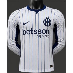 Mens Inter Milan away long sleeve jersey front view with blue pinstripes