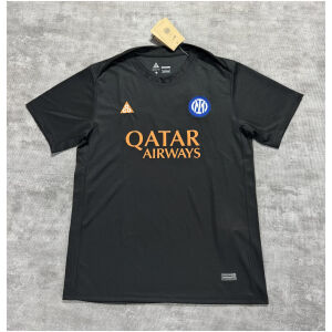 Mens Inter Milan black snake training jersey front view with orange lettering