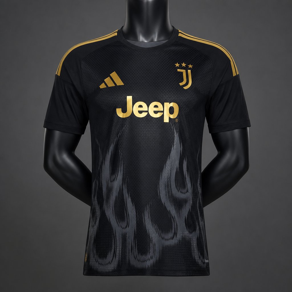 Mens Juventus Black & Gold with Flame Pattern Special Edition Jersey 2026/27 Mens Juventus Black & Gold with Flame Pattern Special Edition Jersey 2026/27