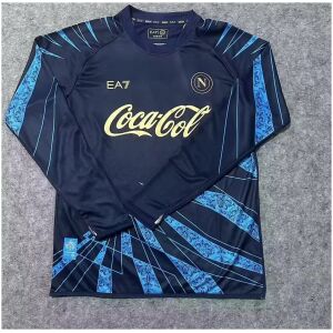 Mens Napoli Navy Coca-Cola Pre-Match Long Sleeve Jersey 2026/27 Mens Napoli navy long sleeve pre match jersey front view with gold logos