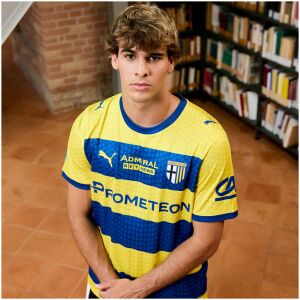 Mens Parma Calcio Away Jersey 2026/27 Mens Parma Calcio Away Jersey 2026/27 front view with yellow and blue hoops