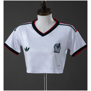 Womens Mexico Style Away Crop Top 2026 front view in white with green-red trim and Trefoil logo