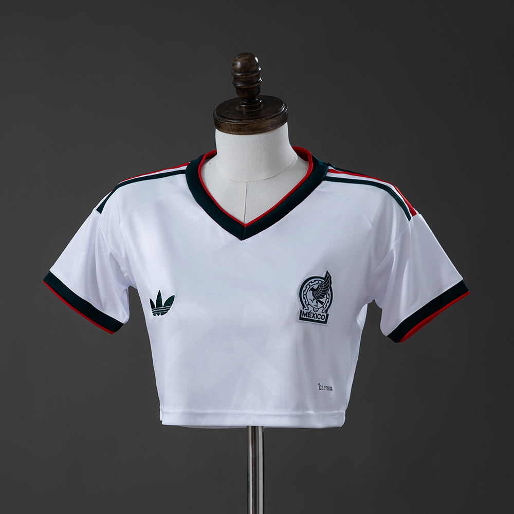 Womens Mexico Style Away Crop Top 2026 Womens Mexico Style Away Crop Top 2026 front view in white with green-red trim and Trefoil logo