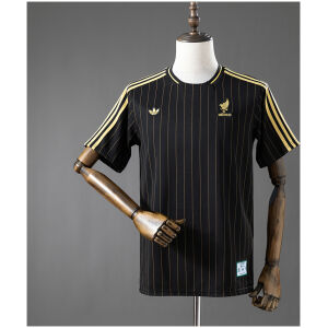 Mens Mexico black T-shirt with gold pinstripes front view