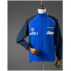 Blue Napoli retro windbreaker with navy sleeves front view