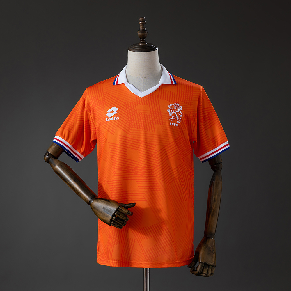 Mens Netherlands Retro Home Jersey 1994 Mens Netherlands Retro Home Jersey 1994 orange shirt front view on mannequin