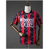 Front view of the Mens OGC Nice Retro Home Jersey 1993/94 in red and black geometric stripes with Bobcat sponsor
