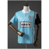Mens Oasis Band Blue Retro Jersey 1996 front view with white polo collar