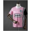 Mens Oasis Band Pink Retro Jersey 1996 front with asymmetric black sleeve
