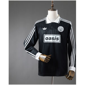 Mens Oasis Tour Jacquard Striped Black Long Sleeve Sweatshirt Mens Oasis Tour Jacquard Striped Black Long Sleeve Sweatshirt front with polo collar