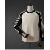 Mens Oasis Tour Three-Striped Beige Long Sleeve T-Shirt front view with black sleeves