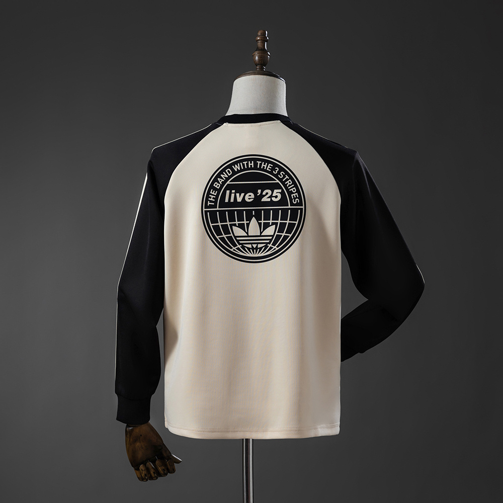 Mens Oasis Tour Three-Striped Beige Long Sleeve T-Shirt Mens Oasis Tour Three-Striped Beige Long Sleeve T-Shirt rear view showing matching team styling