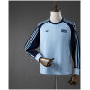 Mens Oasis Tour Three-Striped Sky Blue Long Sleeve T-Shirt front view with navy sleeves