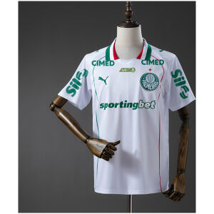 Mens Palmeiras All sponsors Away Jersey 2026/27 Front view of the Mens Palmeiras All sponsors Away Jersey 2026/27 in white with tricolor piping and sponsors