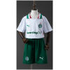 Front view of the Kids Palmeiras Away Kit 2026/27 showing white jersey with green and red piping and green shorts