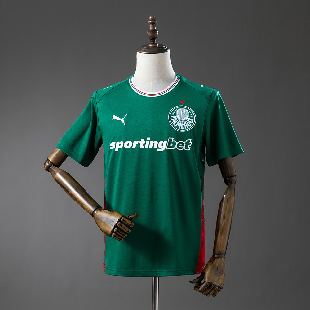 Mens Palmeiras Home Jersey 2026/27 Green Palmeiras home jersey with red side panels and crest, front view