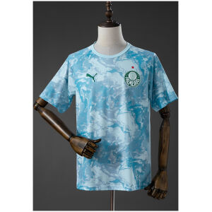 Mens Palmeiras Pre-Match Jersey 2026/27 front view in sky blue with marble cloud pattern and Palmeiras crest