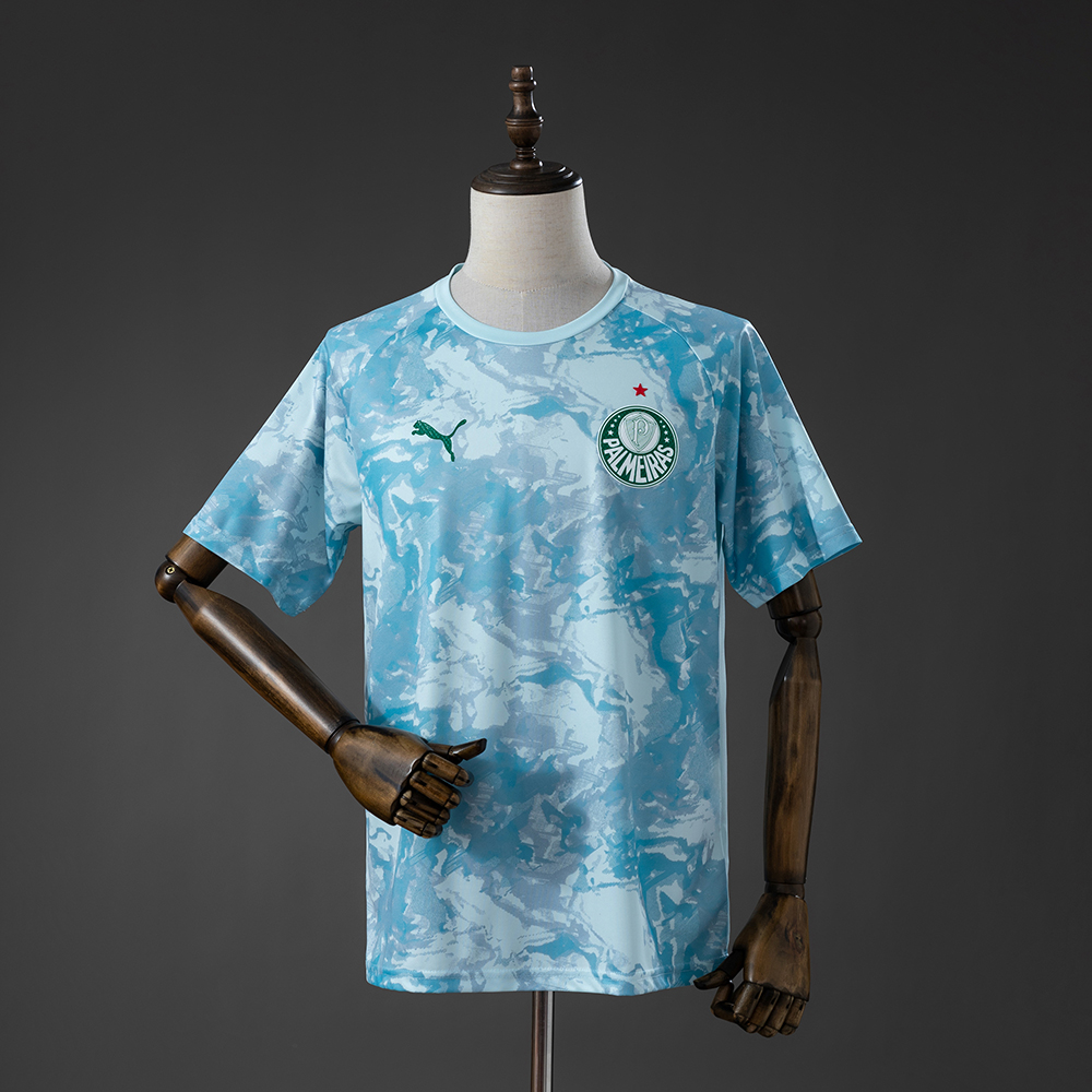 Mens Palmeiras Pre-Match Jersey 2026/27 Mens Palmeiras Pre-Match Jersey 2026/27 front view in sky blue with marble cloud pattern and Palmeiras crest