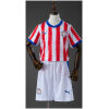 Kids Paraguay Home Kit 2026 front view featuring red and white striped jersey with white shorts