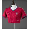 Womens Portugal Style Home Crop Top 2026 front view in crimson red with teal collar and FPF crest