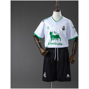 Kids Racing Santander Home Kit 2025/26 jersey and shorts set front view on mannequin