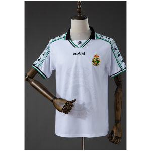 Mens Racing de Santander Style Retro Jersey 2025/26 front view with white body, green sleeve tape, and club crest