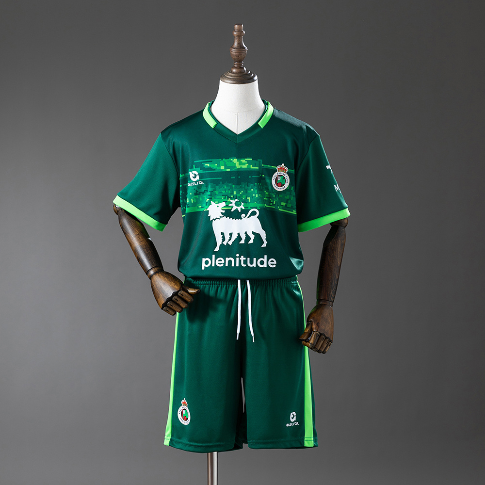 Kids Racing de Santander Away Kit 2025/26 Kids Racing de Santander Away Kit 2025/26 jersey and shorts set front view on mannequin