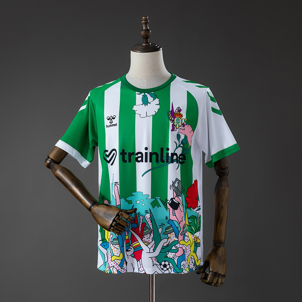 Mens Real Betis Pre-Match Jersey 2025/26 Mens Real Betis Pre-Match Jersey 2025/26 green and white shirt with carnival graphics and Betis crest