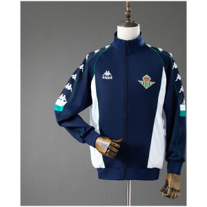 Front view of the Mens Real Betis Jacket Retro Jersey 1997/98 showing full zip collar and sleeve tape details