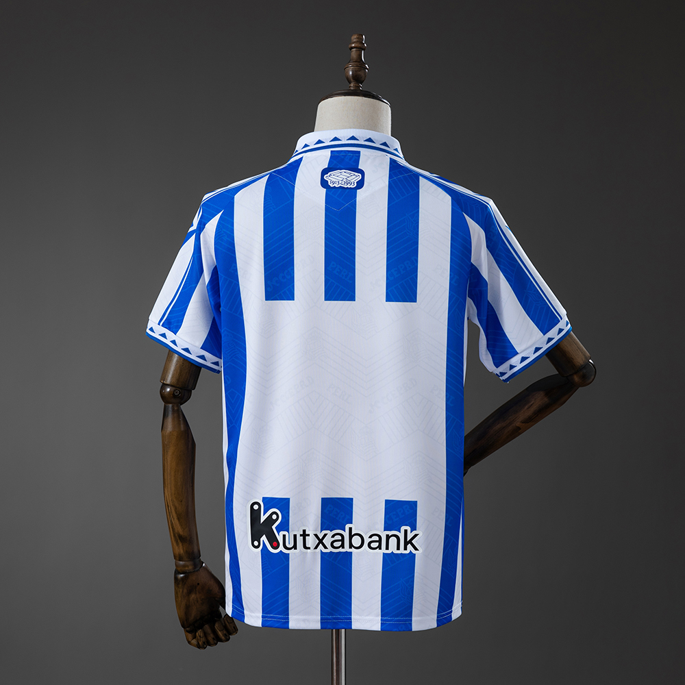 Mens Real Sociedad Style Retro Jersey 2025/26 Mens Real Sociedad Style Retro Jersey 2025/26 rear view showing authentic team styling