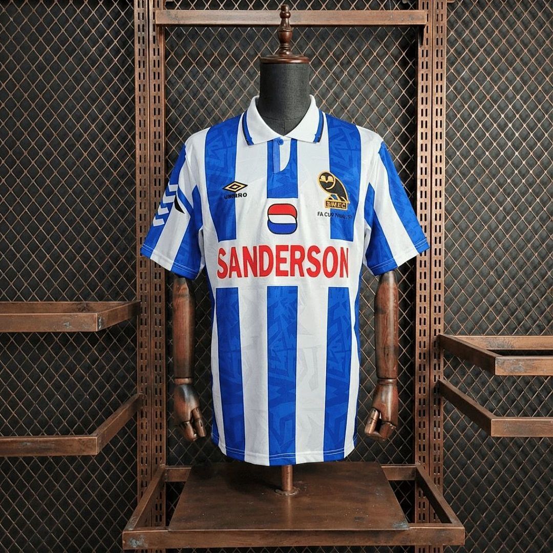 Mens Sheffield Wednesday F.C. Retro Home Jersey 1992/93 Mens Sheffield Wednesday F.C. Retro Home Jersey 1992/93 front view on mannequin
