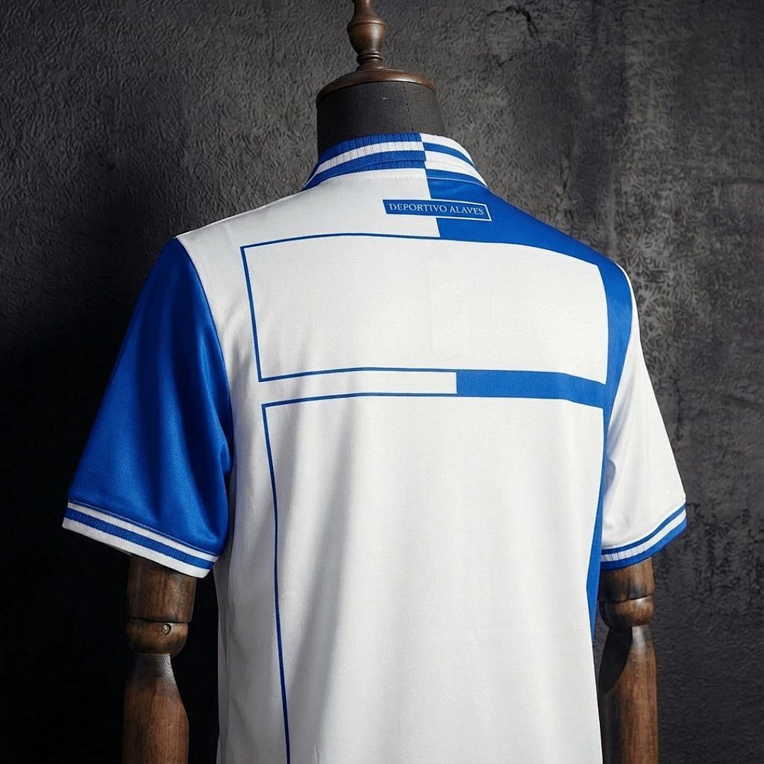 Mens Deportivo Alaves Retro Home Jersey 2000/01 Mens Deportivo Alaves Retro Home Jersey 2000/01 rear view showing authentic team styling