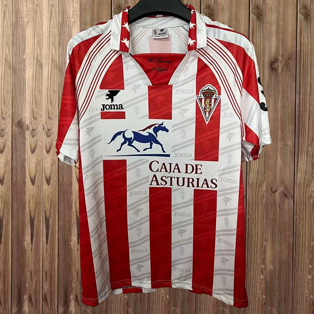 Mens Sporting de Gijon Retro Home Jersey 1995/96 Mens Sporting de Gijon Retro Home Jersey 1995/96 front view on hanger