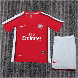 Kids arsenal Retro Home Kit 2008/09 jersey and shorts set flat lay view