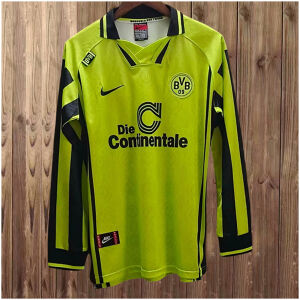 Mens borussia/dortmund s Retro Long Sleeve Home Jersey 1996/97 front view on hanger