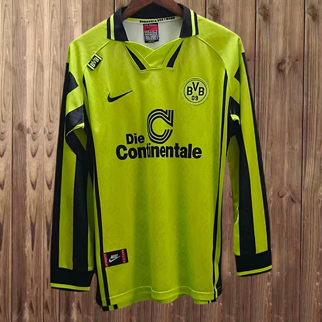 Mens borussia/dortmund s Retro Long Sleeve Home Jersey 1996/97 Mens borussia/dortmund s Retro Long Sleeve Home Jersey 1996/97 front view on hanger