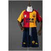 Kids Roma Champion Edition Retro Kit 2000/01 front view showing half-and-half red and gold jersey with navy shorts