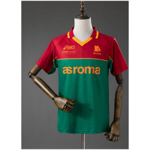 Mens Roma Retro Training Kit Jersey 1995/96 front view in green and red with Lupetto wolf crest