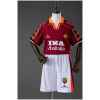 Kids Roma Retro Home Kit 1998/99 front view showing burgundy jersey with orange trim and white shorts
