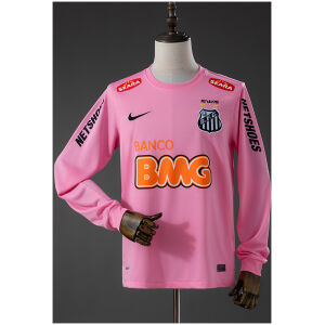 Mens Santos Pink Retro Long Sleeve Jersey 2012/13 Mens Santos Pink Retro Long Sleeve Jersey 2012/13 front view showing pink jersey with Banco BMG sponsor
