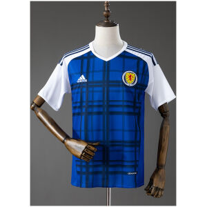 Mens Scotland The Tartan Army Retro Home Jersey 2016 Mens Scotland The Tartan Army Retro Home Jersey 2016 navy tartan shirt front view with white sleeves and crest