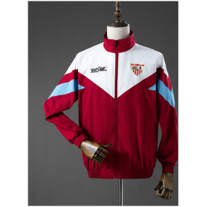 Red white and blue Sevilla FC retro windbreaker front view